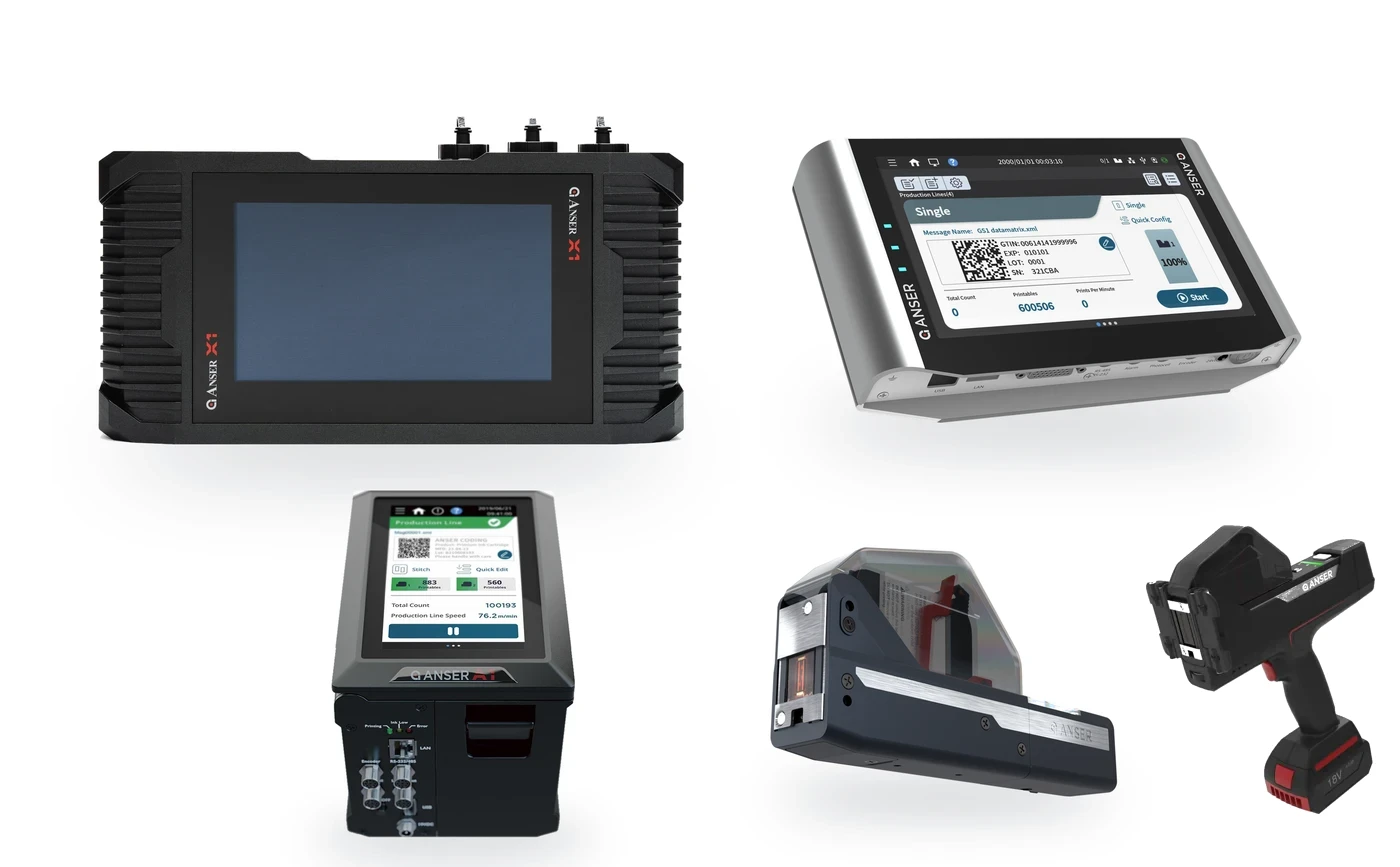 The Anser NexGen line: X1 controller, X1 Lite controller, A1 all-in-one printer, Smart Printhead and the SPH Mobile Kit handheld